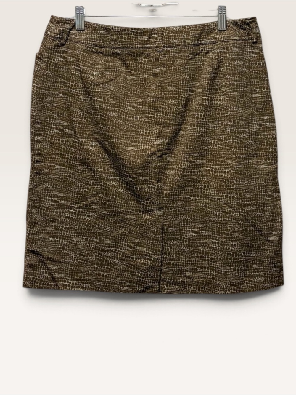 New York & Company Brown Reptile Croc Print Mini Skirt Size 12 Cotton Stretch
